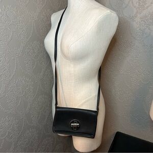 Kate Spade Small Black Newberry Lane Sally Leather Crossbody Brass Hardware Spin